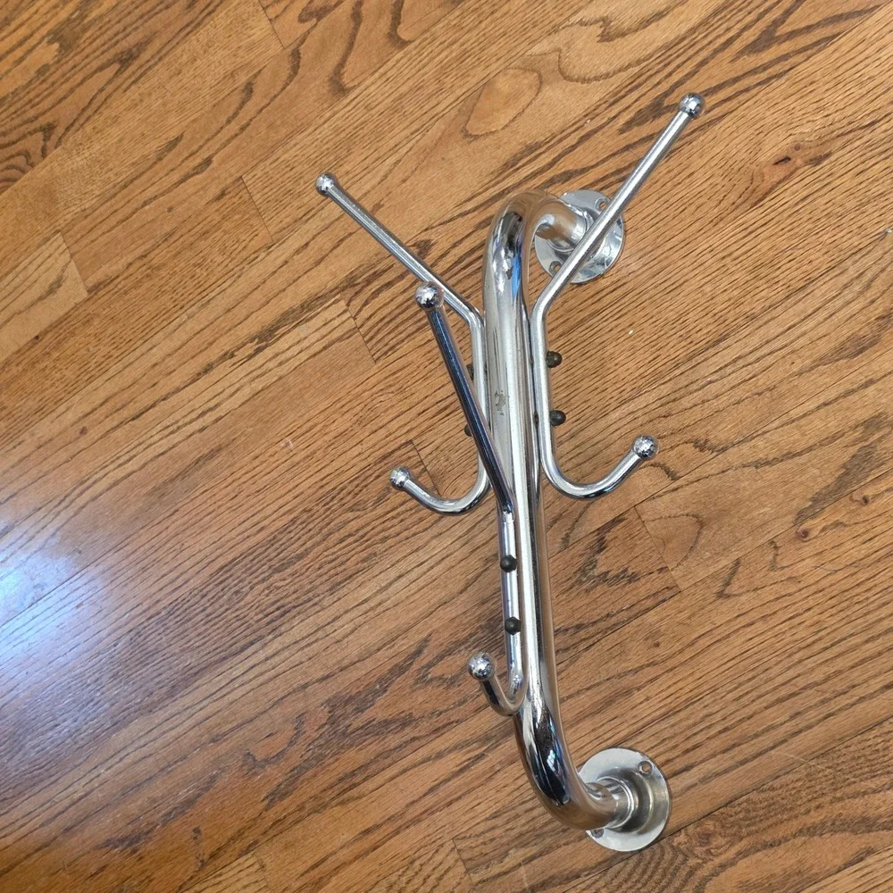 Vintage MCM Chrome‎ Wall Mounted Coat Rack Atomic 6 Hook Space Age Industrial